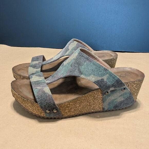Boutique by Corkys Lilo Canvas Camo Wedge Cork Sandals Peep Toe Twee Summer Boho - Picture 4 of 6